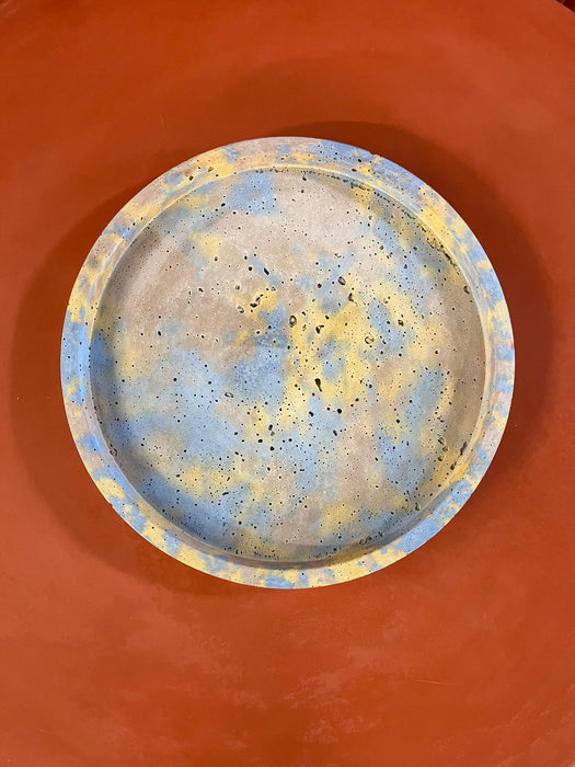 Outlet 29cm Round Concrete Tray - Grey, Yellow & Blue