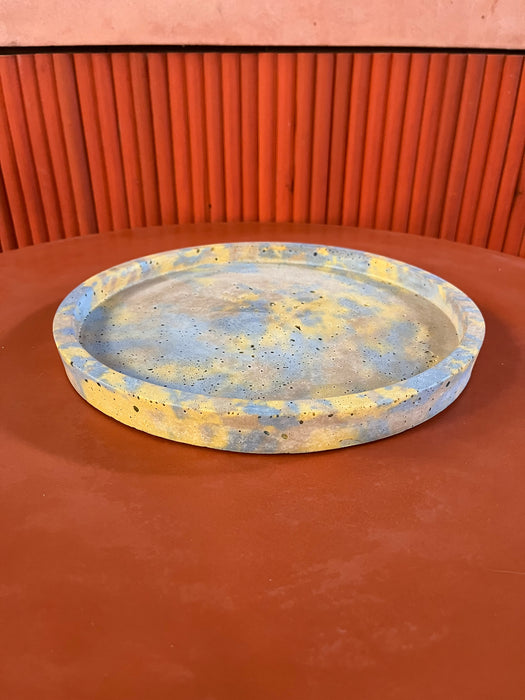 Outlet 29cm Round Concrete Tray - Grey, Yellow & Blue