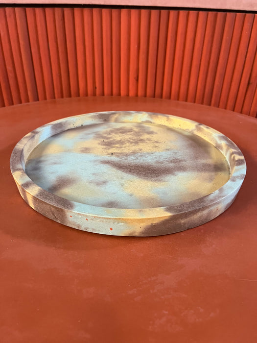 Outlet 29cm Round Concrete Tray - Mustard, Beaver & Blue Tit