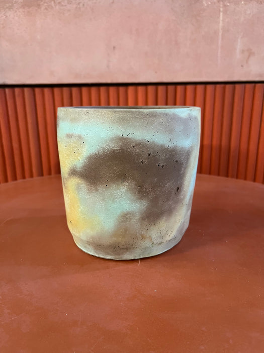 Outlet Large Cylinder Concrete Pot - Mustard, Beaver & Blue Tit