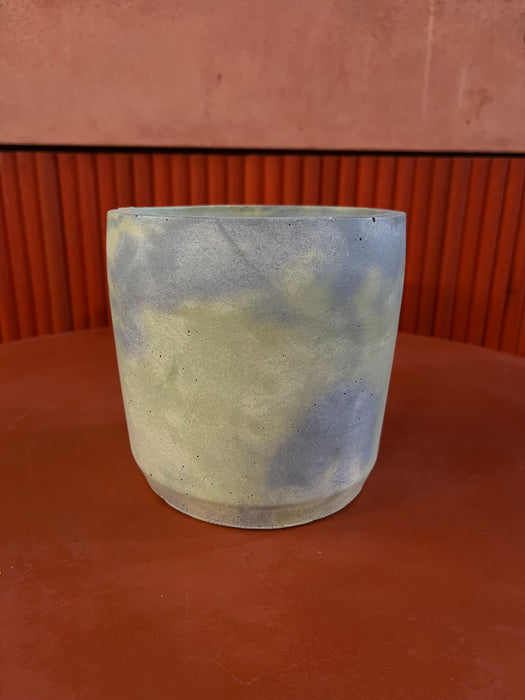 Outlet Large Cylinder Concrete Pot - Green & Blue